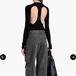 Goldsign Jigsaw Cutout Black Ribbed-Jersey Thong Bodysuit